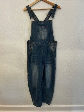 Denim Barrel LegOveralls Blue Large Relaxed Casual Cotton Fall Autumn 90s Grunge
